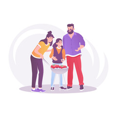 Happy family cooking illustration in flat style 