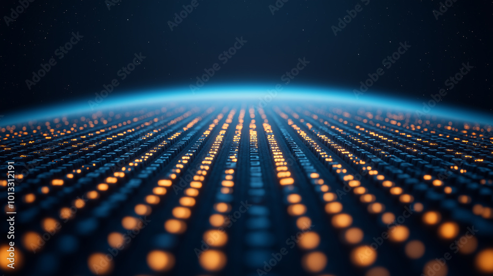 Poster Binary computer matrix code data stream abstract ,A digital landscape rows of numbers floating in midair,AI,LLM ,earth,transmission , global internet network ,cloud storage,encryption,background.