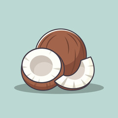 Coconut Fruit Vector Icon Illustration. Coconut and Slices of Coconut. Fruit Icon Concept White Isolated. Flat Cartoon Style