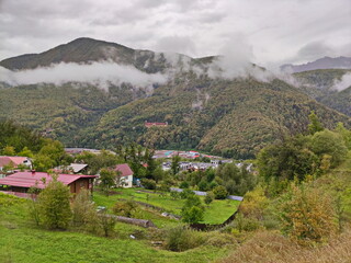 Mountain fog in the Russian countryside