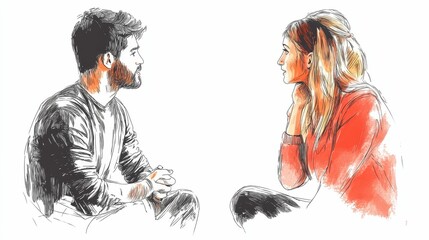 illustration of couple sitting together having conversation isolated on white background