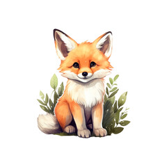 Obraz premium A smiling orange fox is suitable for children's book illustrations, wildlife designs, or nature themed marketing materials. Generative AI