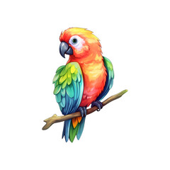 Obraz premium A colorful parrot perched on a branch with green and blue feathers. This vibrant bird illustration is perfect for nature themed designs and publications. Generative AI