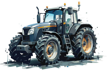 Obraz premium Modern tractor watercolor vector art illustration white background