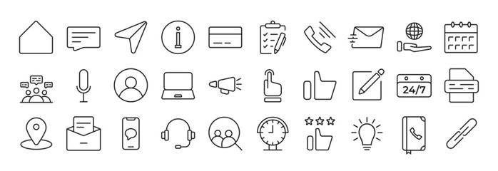 Contact & Communication Iconset, outline icon for contact, chat and communication.Web and mobile icon. Chat, support, message, phone.Thin lines web icons set - Contact us