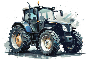 Modern tractor watercolor vector art illustration white background