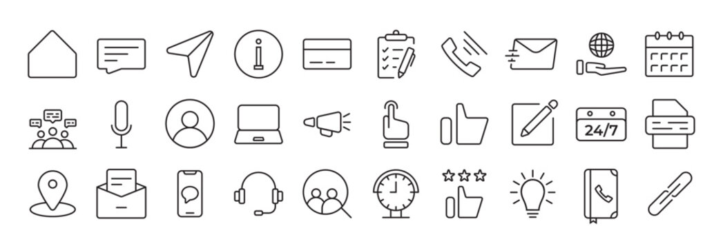 Contact & Communication Iconset, outline icon for contact, chat and communication.Web and mobile icon. Chat, support, message, phone.Thin lines web icons set - Contact us