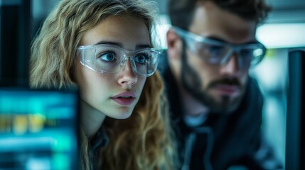 Diverse Young Colleagues Working on Computers in a Research Laboratory. Female Asking Advice from a Male Software Developer Colleague About a Solution