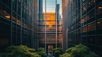 Golden Sunset Reflection Between Skyscrapers