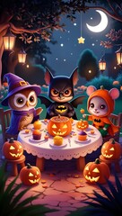Generative Ai : "Magical Night: Chibi Heroes and Halloween Treats"