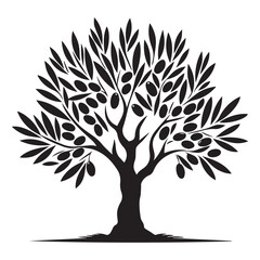 Obraz premium Olive Tree Vector illustration in black and white - Olive Plant Silhouette Design 