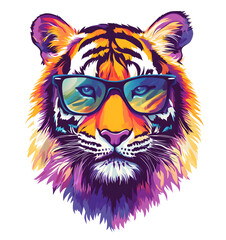 Obraz premium Colorful Tiger Head with Sunglasses Illustration design, Digital Art design