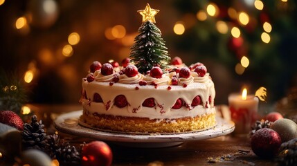 christmas cake with christmas tree