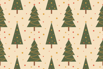 Christmas seamless pattern. Cute christmas tree hand drawn. Celebrate festival. Design for background, vector illustration, fabric, clothing, carpet, textile, gift, paper, greeting cards.