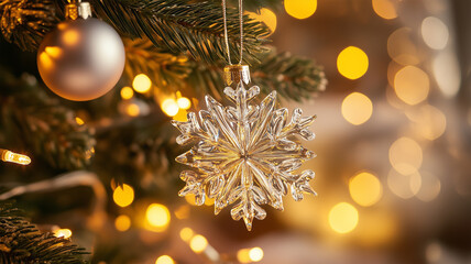 クリスマスツリーに輝くガラスのオーナメント