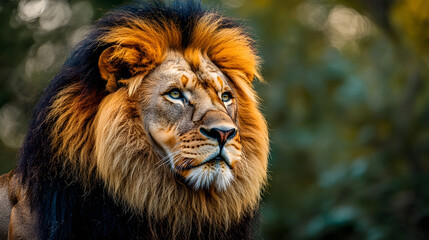 Fototapeta premium Majestic lion portrait with colorful mane and intense gaze