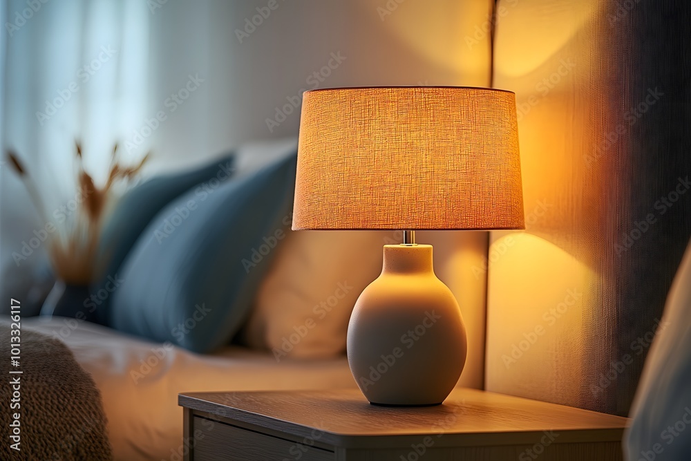 Wall mural close-up of a table lamp on a nightstand