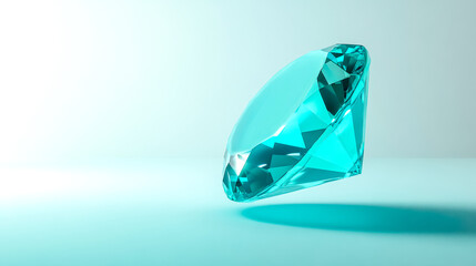 Fototapeta premium Large brilliant cut aquamarine diamond on reflective surface