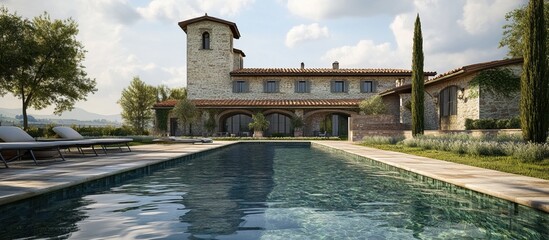 Obraz premium Tuscan Villa with Pool and Lush Gardens