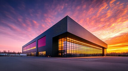 Obraz premium Modern Warehouse Building at Sunset