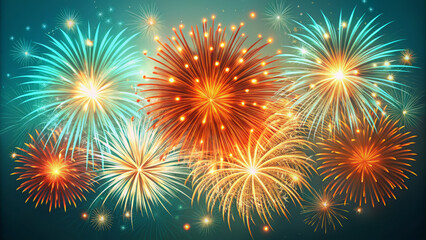 Fototapeta premium Bright and colorful fireworks burst in night sky, creating stunning display of orange and blue lights. vibrant patterns evoke sense of celebration and joy