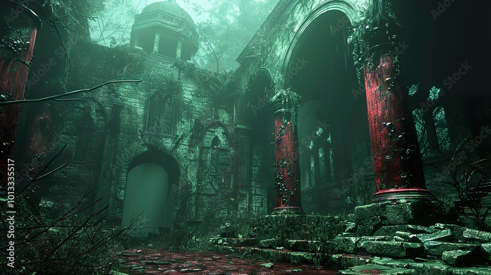 Poster Eerie Ruins: A Gothic Architecture Masterpiece