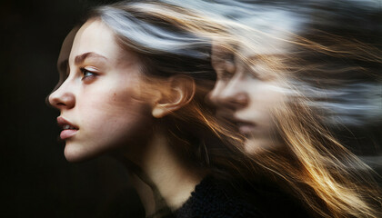 Fototapeta premium Capture people gently moving their heads or hands, using just enough motion blur to create a soft, ethereal effect while keeping key facial features sharp