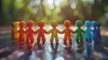A circle of diverse, multicolored figures symbolizing unity and collaboration, standing together to represent the concept of DEI--Diversity, Equity, and Inclusion