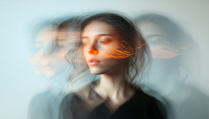 Fototapeta premium Capture people gently moving their heads or hands, using just enough motion blur to create a soft, ethereal effect while keeping key facial features sharp
