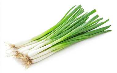 Young green onion isolated stock photo on white background