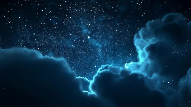 Starry night sky with glowing clouds evokes wonder, suitable for concepts of dreams and astronomy