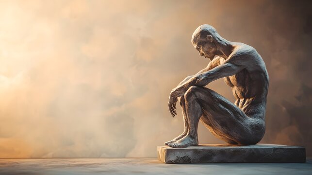 Thoughtful male figure sculpture in contemplative pose