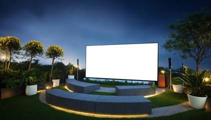 Outdoor Garden Cinema Setup at Night, amphitheater, rooftop theater, rooftop Cinema setup, Outdoor theater