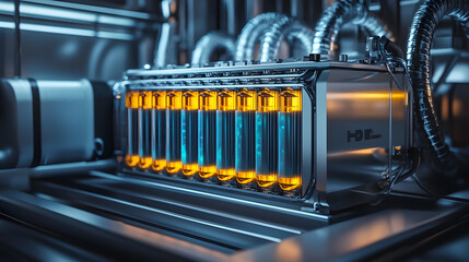 Detail of hydrogen fuel cells - alternative and clean source of energy. New technology concept.