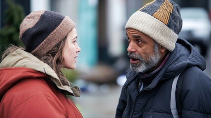 A city homeless outreach program where social workers and volunteers meet with homeless people to offer housing resources, food, and healthcare services