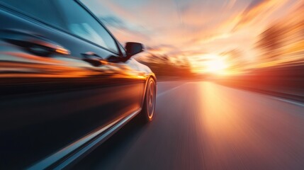 Car Speeding at Sunset