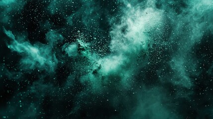 Abstract Green Powder Explosion in Motion