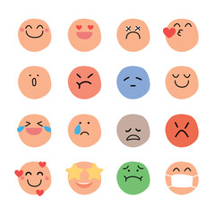 Set of faces Emoticons. Emoticon smile icons. Vector Flat Emoticon collection.