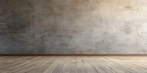 Empty Room with Concrete Wall and Wooden Floor