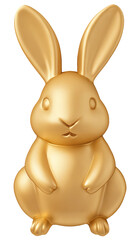 Flat golden rabbit, bunny figurine on transparent background. Festive holiday decoration