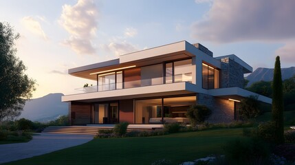 modern luxury home with mountain view