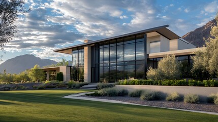 modern luxury home with mountain view