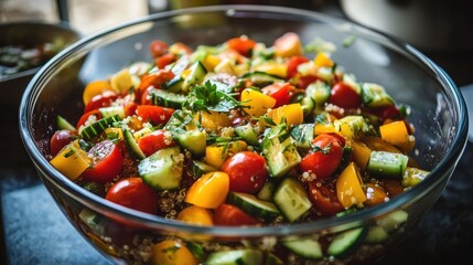 Fresh Quinoa Salad with Cherry Tomatoes and Cucumber