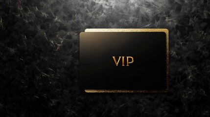 A sleek black VIP card with golden lettering, set against a textured dark background.