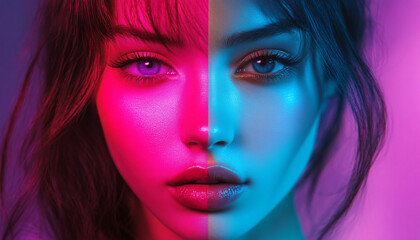 Use two different colored light sources from opposite sides to create a dramatic split lighting effect on the subject's face, where one half is in one color and the other half in a contrasting hue