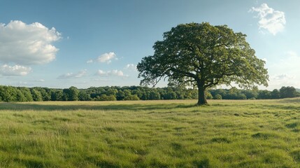 Obraz premium Solitary Tree in a Green Meadow