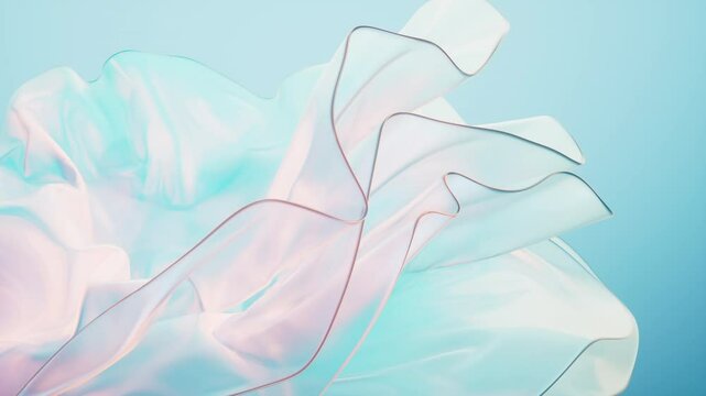 Flowing gradient transparent multilayer glass background, 3d rendering.