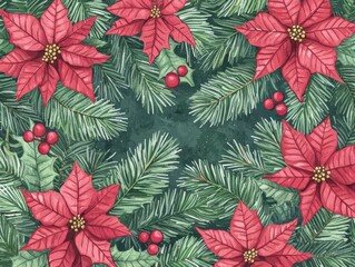 Red Poinsettia Floral Decoration Background Design