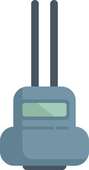 Illustration of a walkie talkie with antenna transmitting signals, in flat icon style