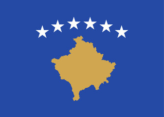 National Flag Republic of Kosovo, blue field charged with a map of Kosovo in gold, surmounted by an arc of six white five-pointed stars